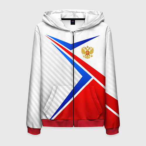 Мужская толстовка на молнии Герб РФ - классические цвета флага / 3D-Красный – фото 1