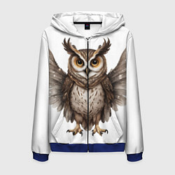 Толстовка 3D на молнии мужская Совушка с крыльями, цвет: 3D-синий