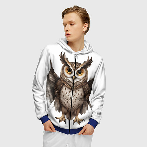 Мужская толстовка на молнии Совушка с крыльями / 3D-Синий – фото 3