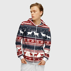 Толстовка 3D на молнии мужская Олени белые и красные свитер новогодний, цвет: 3D-белый — фото 2