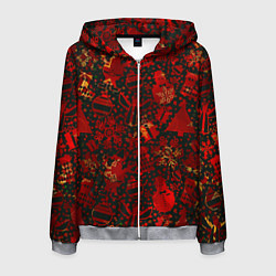 Толстовка 3D на молнии мужская Ёлочные игрушки и ёлки, цвет: 3D-меланж