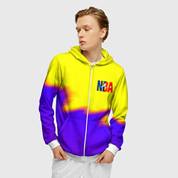 Толстовка 3D на молнии мужская НБА баскетбол краски неоновые желтые, цвет: 3D-белый — фото 2