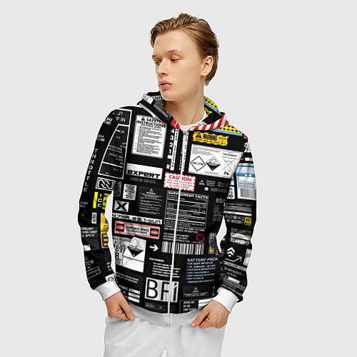 Мужская толстовка на молнии Инженерные шильдики / 3D-Белый – фото 3