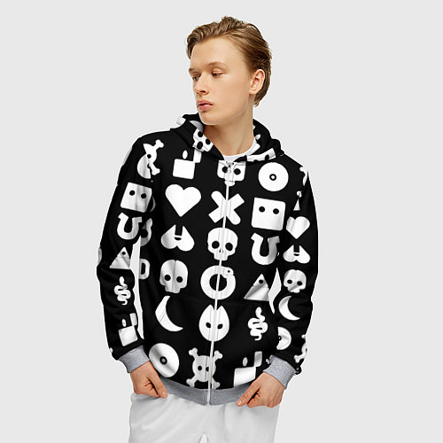 Мужская толстовка на молнии Любовь смерть и роботы паттерн / 3D-Меланж – фото 3