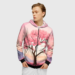 Толстовка 3D на молнии мужская Вишневое дерево в полном цвету, цвет: 3D-черный — фото 2