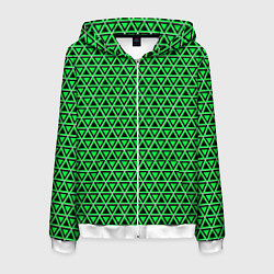 Толстовка 3D на молнии мужская Зелёные и чёрные треугольники, цвет: 3D-белый