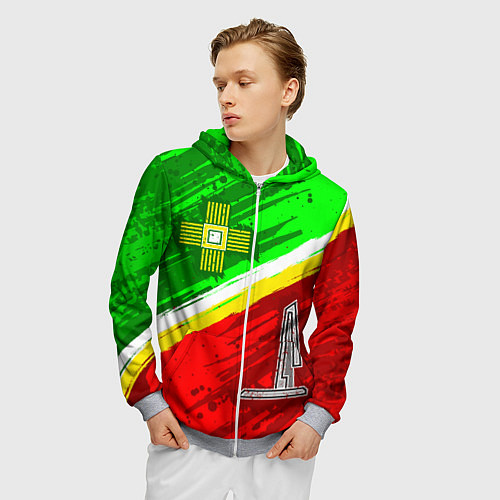 Мужская толстовка на молнии Флаг Зеленограадского АО / 3D-Меланж – фото 3