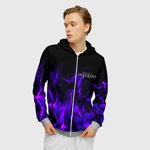 Мужская толстовка на молнии Dantes Inferno flame neon / 3D-Меланж – фото 3