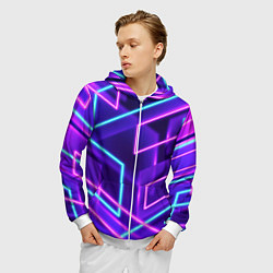 Толстовка 3D на молнии мужская Neon Geometric, цвет: 3D-белый — фото 2