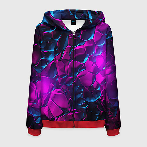 Мужская толстовка на молнии Кислотная яркая абстракция в камуфляжном стиле фио / 3D-Красный – фото 1