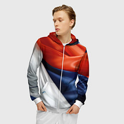 Толстовка 3D на молнии мужская Белая синяя красная абстракция, цвет: 3D-белый — фото 2