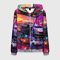 Толстовка 3D на молнии мужская GTA style cars, цвет: 3D-меланж