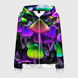 Толстовка 3D на молнии мужская Люминесцентные грибы, цвет: 3D-белый