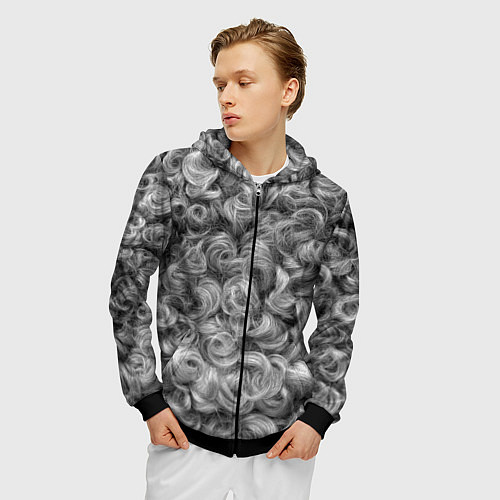 Мужская толстовка на молнии Кудрявая шерсть баранов / 3D-Черный – фото 3