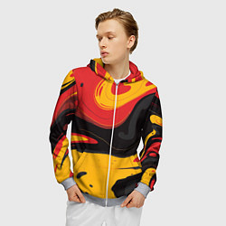 Толстовка 3D на молнии мужская Красные желтые оранжевые пятна краски, цвет: 3D-меланж — фото 2