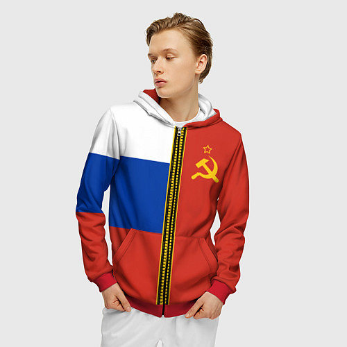 Мужская толстовка на молнии Россия и СССР / 3D-Красный – фото 3