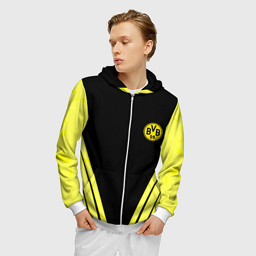 Мужская толстовка на молнии Borussia geometry yellow / 3D-Белый – фото 3