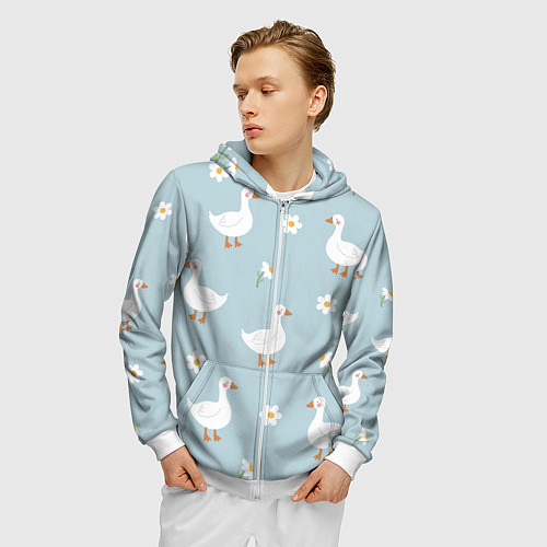 Мужская толстовка на молнии Гусиный узор / 3D-Белый – фото 3