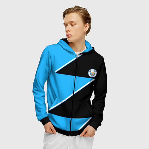 Мужская толстовка на молнии Manchester City geometry sport / 3D-Черный – фото 3