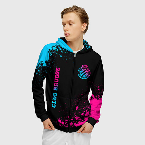 Мужская толстовка на молнии Club Brugge - neon gradient вертикально / 3D-Черный – фото 3