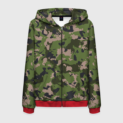 Мужская толстовка на молнии Камуфляжный паттерн в стиле Woodland / 3D-Красный – фото 1