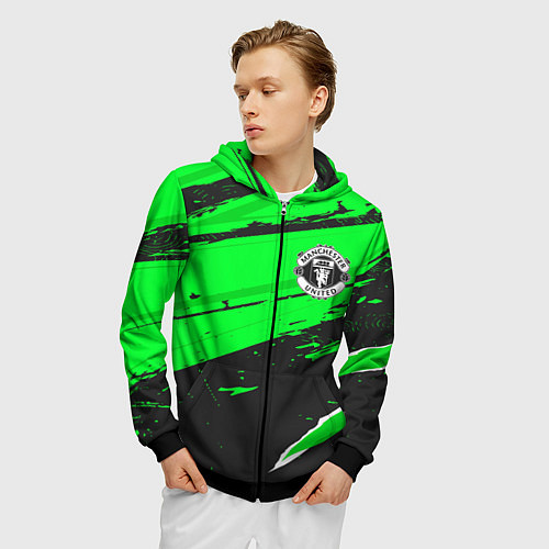 Мужская толстовка на молнии Manchester United sport green / 3D-Черный – фото 3