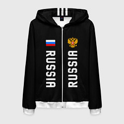 Мужская толстовка на молнии Россия три полоски на черном фоне