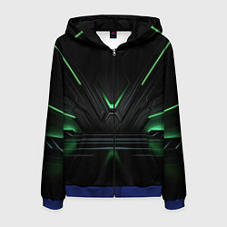 Толстовка 3D на молнии мужская Футуристическая абстракция с зеленым неоновым свет, цвет: 3D-синий