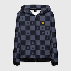 Толстовка 3D на молнии мужская Синяя шахматная доска, цвет: 3D-черный