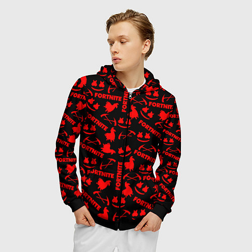 Мужская толстовка на молнии Fortnite pattern logo marshmello / 3D-Черный – фото 3