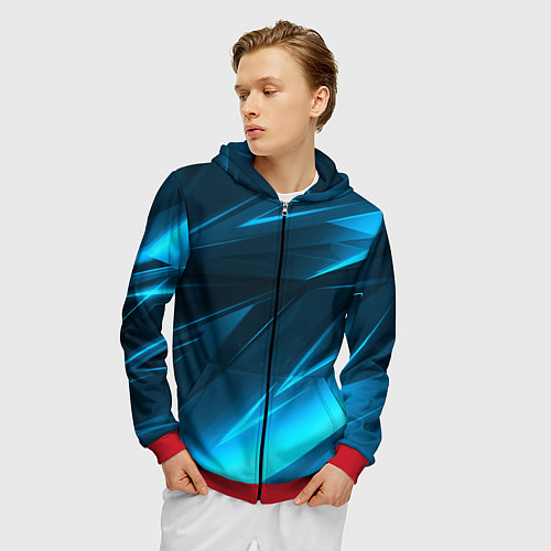 Мужская толстовка на молнии Geometry stripes neon color / 3D-Красный – фото 3
