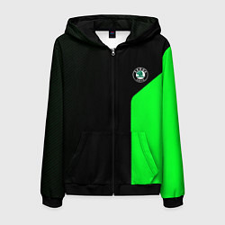 Толстовка 3D на молнии мужская Skoda pattern sport green, цвет: 3D-черный