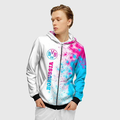 Мужская толстовка на молнии Borussia neon gradient style по-вертикали / 3D-Черный – фото 3