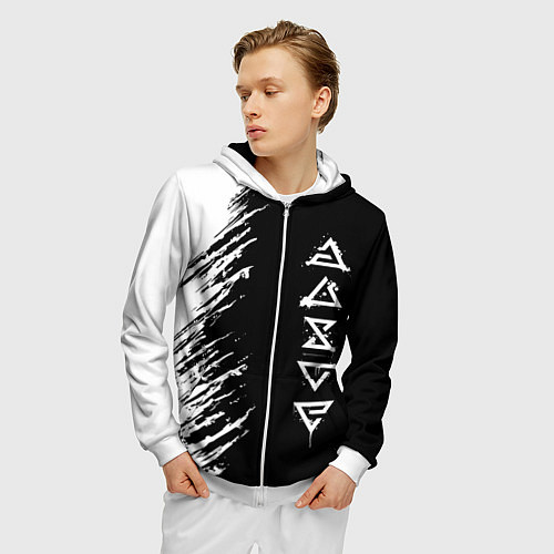 Мужская толстовка на молнии Ведьмачьи знаки с подтеками / 3D-Белый – фото 3