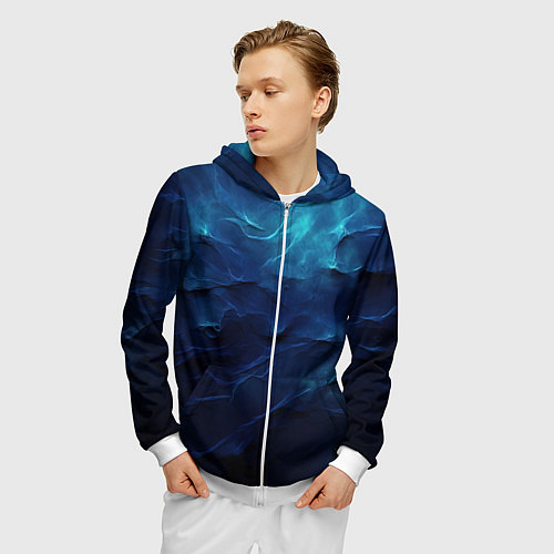Мужская толстовка на молнии Абстрактные волны глубины / 3D-Белый – фото 3