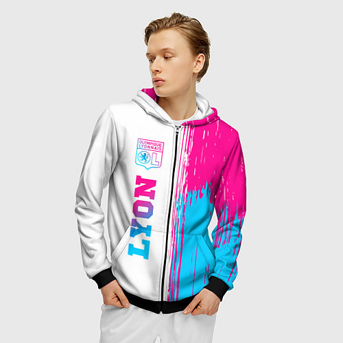 Мужская толстовка на молнии Lyon neon gradient style по-вертикали / 3D-Черный – фото 3