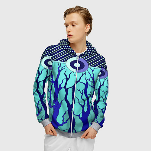 Мужская толстовка на молнии Turquoise abstraction / 3D-Меланж – фото 3