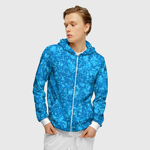 Мужская толстовка на молнии Ярко-голубой абстракция космический / 3D-Белый – фото 3