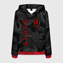 Толстовка 3D на молнии мужская Ведьмак - Серые волны, цвет: 3D-красный