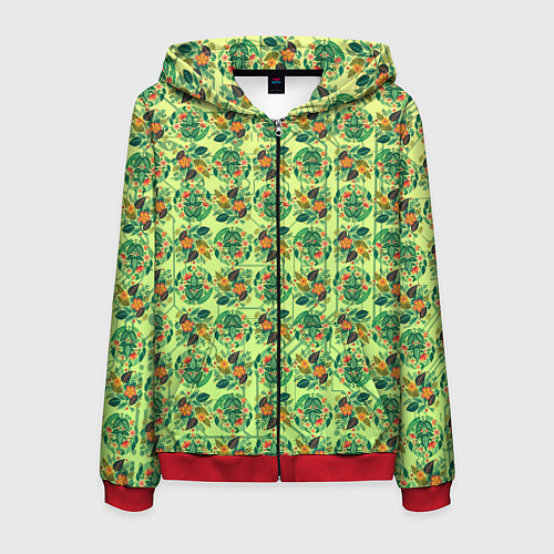 Мужская толстовка на молнии Паттерн флоры / 3D-Красный – фото 1