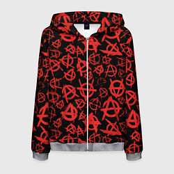 Толстовка 3D на молнии мужская Узор анархия красный, цвет: 3D-меланж