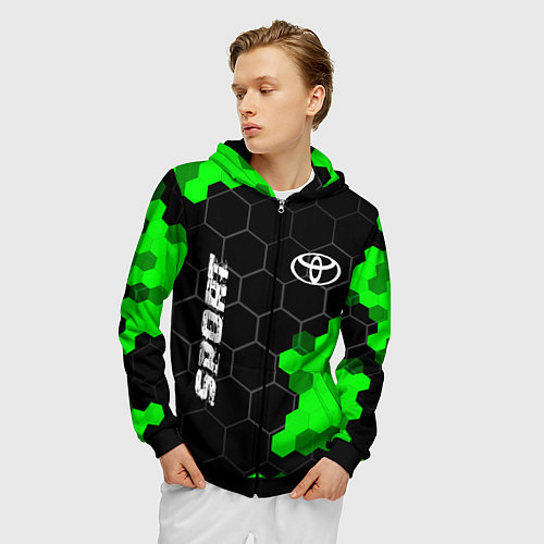 Мужская толстовка на молнии Toyota green sport hexagon / 3D-Черный – фото 3
