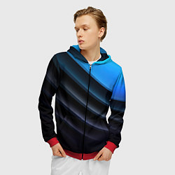 Толстовка 3D на молнии мужская Геометрическая синяя абстракция на черном фоне мин, цвет: 3D-красный — фото 2
