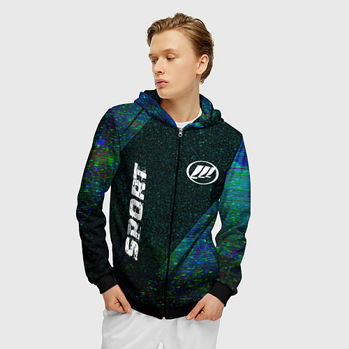 Мужская толстовка на молнии Lifan sport glitch blue / 3D-Черный – фото 3