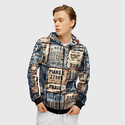 Толстовка 3D на молнии мужская Пэчворк джинсы из Парижа, цвет: 3D-черный — фото 2