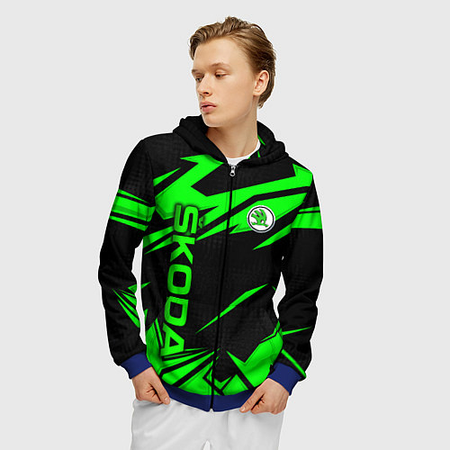 Мужская толстовка на молнии Skoda - green uniform / 3D-Синий – фото 3