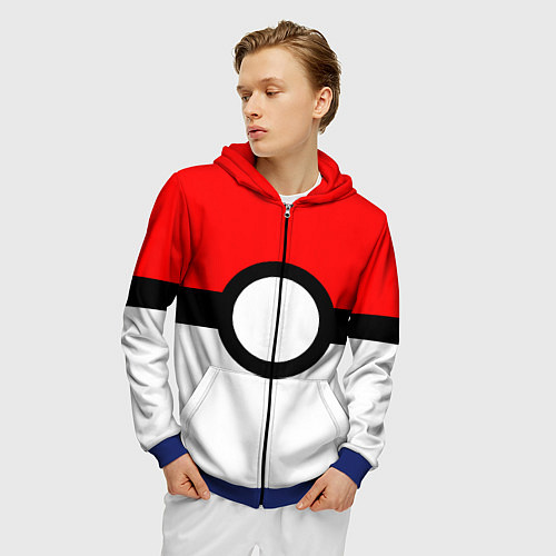 Мужская толстовка на молнии Pokeball texture / 3D-Синий – фото 3
