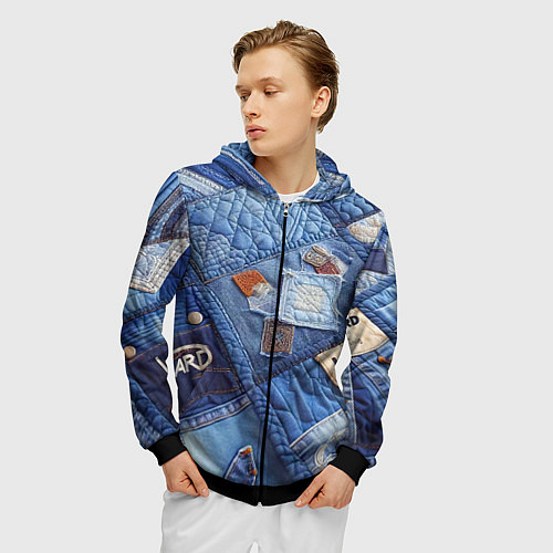 Мужская толстовка на молнии Vanguard jeans patchwork - ai art / 3D-Черный – фото 3