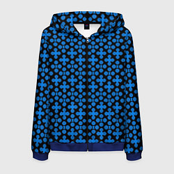 Мужская толстовка на молнии Синие четырёхлистники на чёрном фоне
