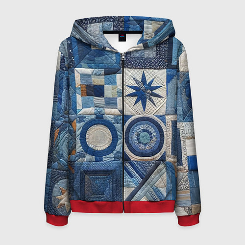 Мужская толстовка на молнии Denim patchwork - ai art / 3D-Красный – фото 1